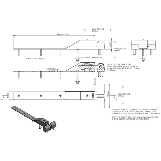 Sonra 3D Adjustable Hook & Band Gate Hinge - Light Grey